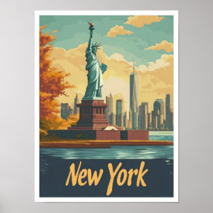 Ilustracion de Viajes de Arte Vintage de New York