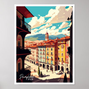 Ilustracion de Viajes de Arte Vintage de Pamplona