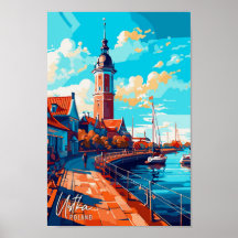 Ilustracion de Viajes de Arte Vintage de Ustka Pol