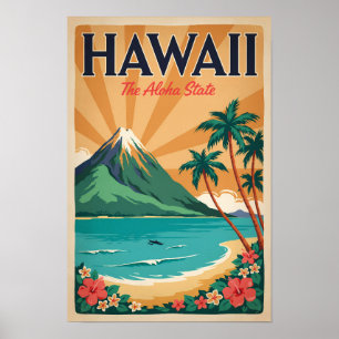 Ilustración de Volcán de Hawái Arte de Viaje Vinta
