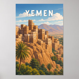Ilustración de Yemen Arte de Viaje Vintage