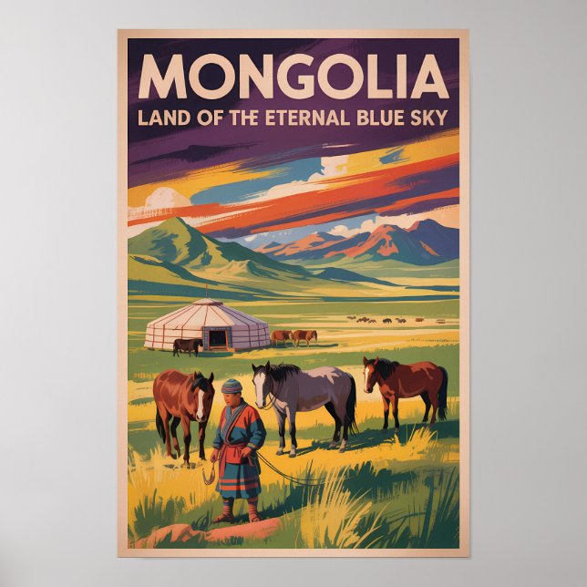 Ilustración de yurtas de caballos de Mongolia Arte (Frente)