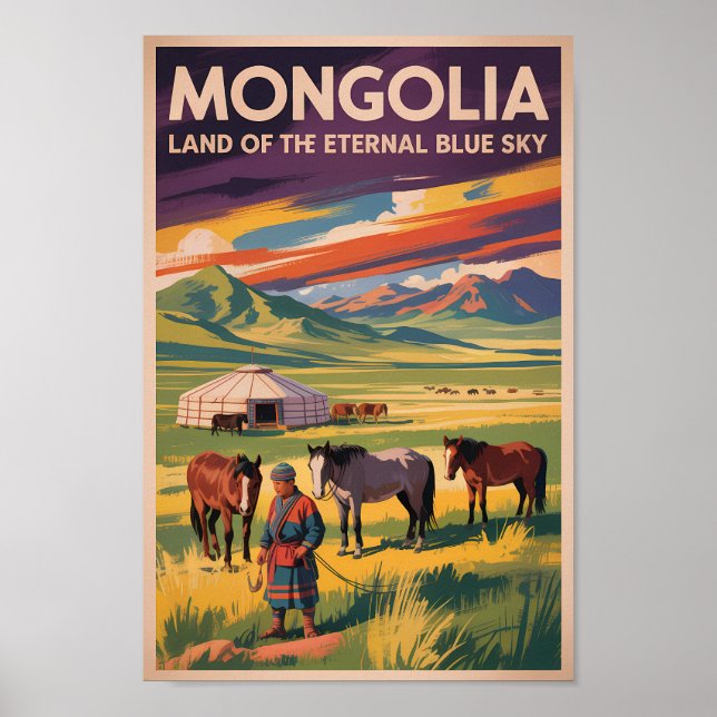 Ilustración de yurtas de caballos de Mongolia Arte (Frente)