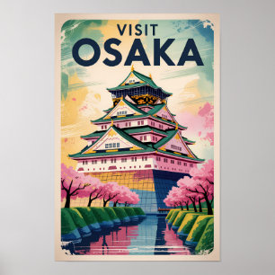 Ilustración del Castillo de Osaka Japón Arte de Vi