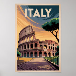 Ilustración del Coliseo de Italia Arte de Viaje Vi