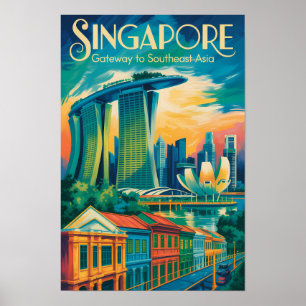 Ilustración del horizonte de Singapur Arte de viaj