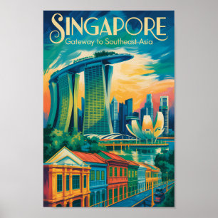 Ilustración del horizonte de Singapur Arte de viaj