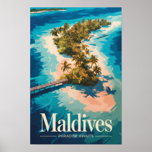Ilustración del paisaje de Maldivas Arte de viaje 