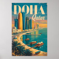 Ilustración del paisaje urbano de Doha Qatar Arte