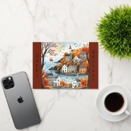 Ilustracion del pueblo costero de otoño