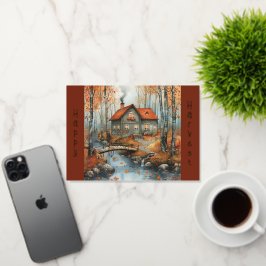 Ilustracion del puente de la cabaña de otoño