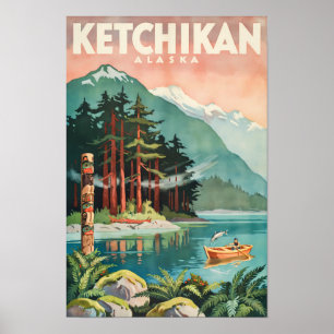 Ilustración del río Ketchikan Alaska Arte de viaje