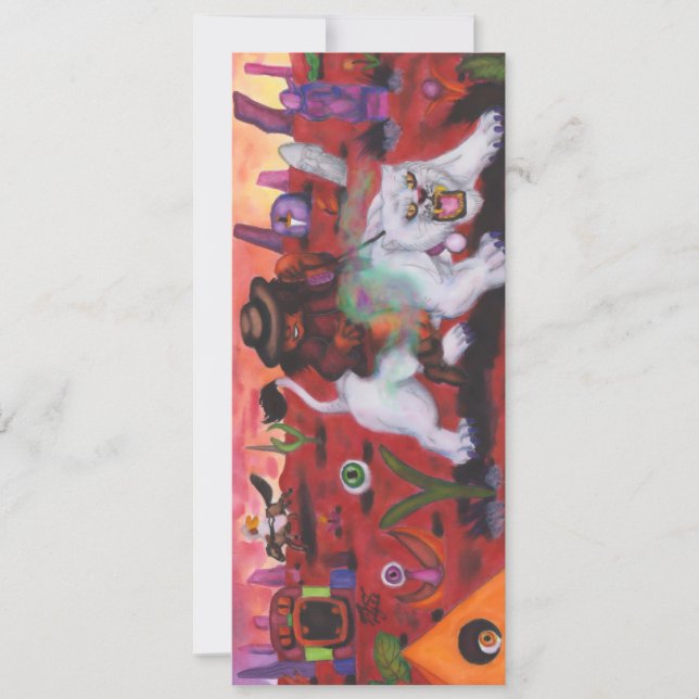 Ilustración en acuarela Niño monta leona blanca (Anverso)