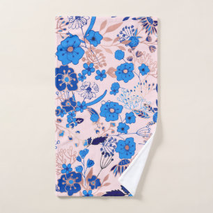 Ilustracion floral rosado azul azul bonito de