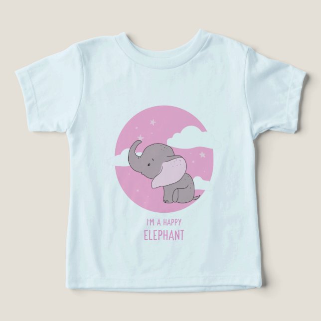 ilustracion "Happy Elephant" para niños con cielo  (Diseño delantero )