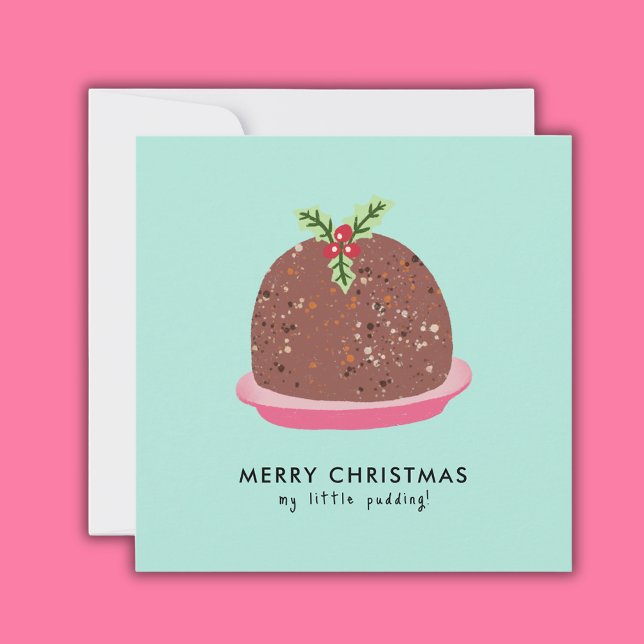 Ilustración moderna de pudín de Navidad alegre (Cute 'My Little Pudding' Christmas card)