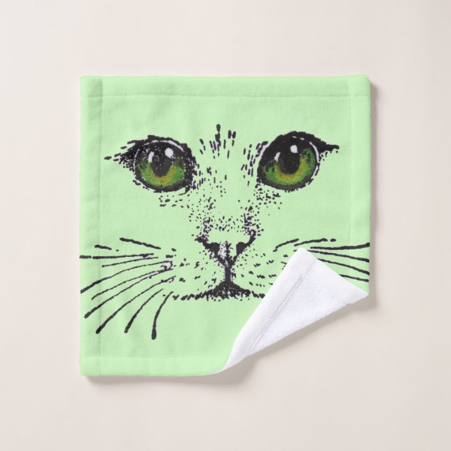 Ilustracion negro gato cara verde ojos amarillos (Toallita)