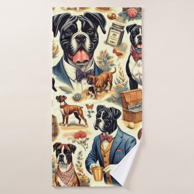 Ilustracion retro boxer de perro (Toalla de baño)