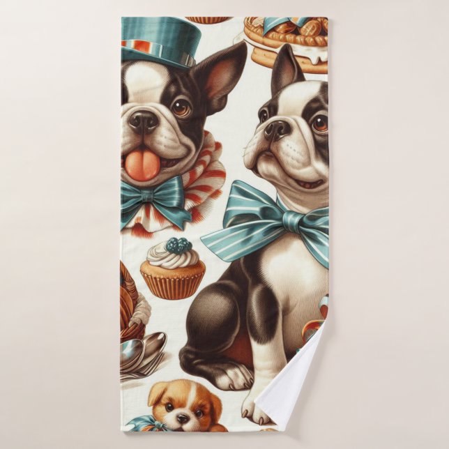 Ilustracion Retro Cute Boston Terrier (Toalla de baño)