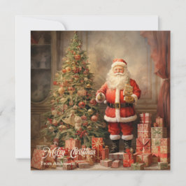 Ilustracion retro Santa Claus con árbol de Navidad