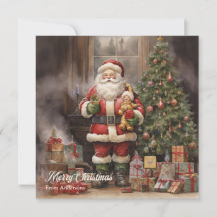 Ilustracion retro Santa Claus y árbol de Navidad