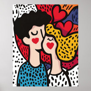 Ilustracion romántico de arte pop de una pareja am