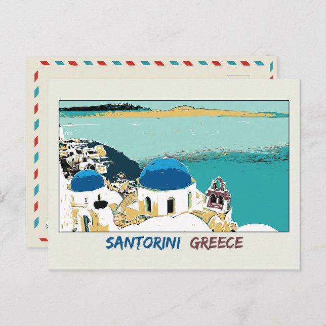 Ilustracion Santorini, postal de Grecia (Anverso / Reverso)