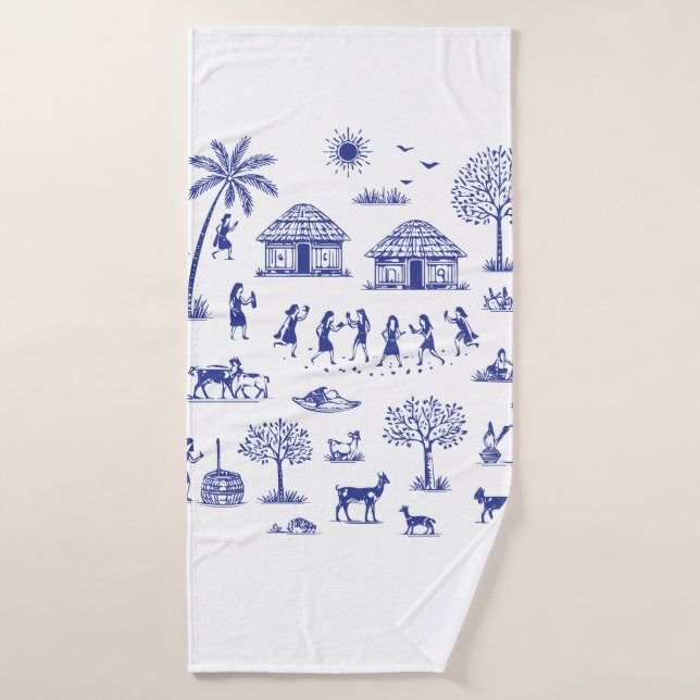 Ilustración Tribal India Arte Warli (Toalla de baño)