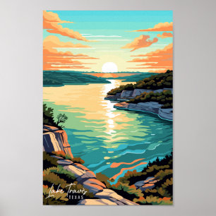 Ilustracion Vintage de arte de viajes en el lago T