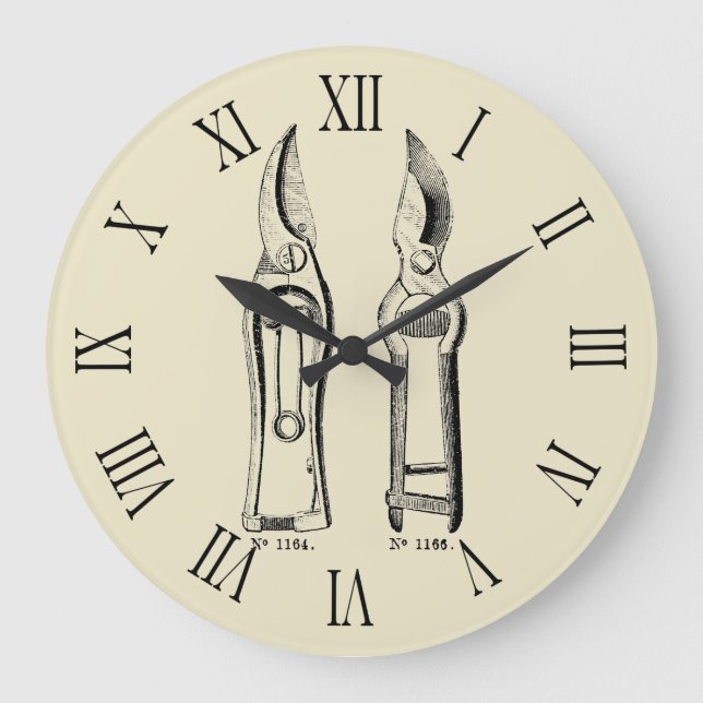 Ilustracion Vintage Pruners Número romano Reloj (Anverso)