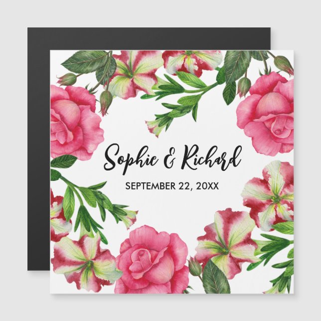 Ilustracion Wreath de flores rosadas acuarelas (Anverso/Reverso)