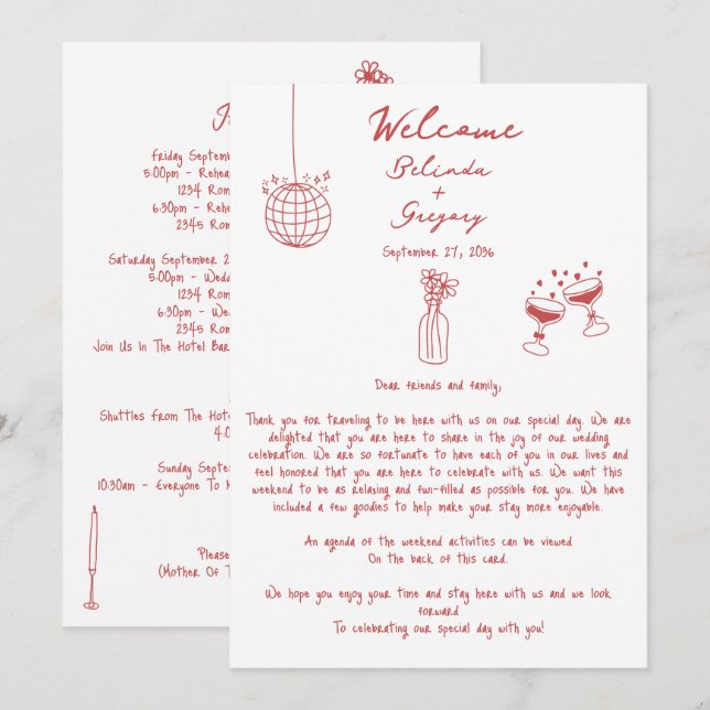 Ilustraciones de mano dibujados Boda de marrón Iti (Anverso / Reverso)