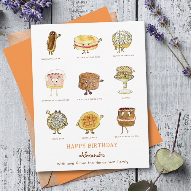 Ilustraciones de pasteles lindos de cumpleaños fel (Funny cake cartoon baking happy birthday personalized greetings card)