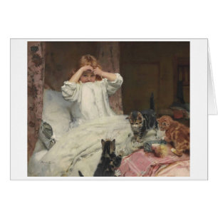 Ilustraciones del vintage - chica y sus gatitos en