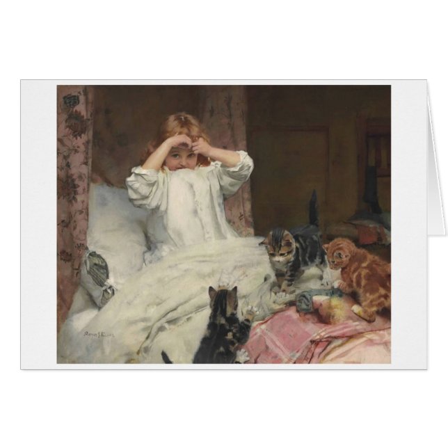 Ilustraciones del vintage - chica y sus gatitos en (Anverso (Horizontal))