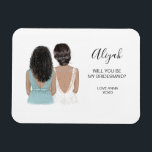 Ilustrado ¿Serás mi imán de dama de honor?<br><div class="desc">Simple y clásico "¿Serás mi dama de honor?" imán con una novia y una dama de honor. Personalizar el nombre y la función a su preferencia. Consulte nuestra colección para ver otros peinados y vestidos. Consulte nuestra colección para ver otros peinados y vestidos.</div>