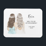 Ilustrado ¿Serás mi imán de dama de honor?<br><div class="desc">Simple y clásico "¿Serás mi dama de honor?" imán con una novia y una dama de honor. Personalizar el nombre y la función a su preferencia.</div>
