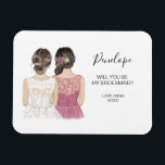 Ilustrado ¿Serás mi imán de dama de honor?<br><div class="desc">Simple y clásico "¿Serás mi dama de honor?" imán con una novia y una dama de honor. Personalizar el nombre y la función a su preferencia.</div>