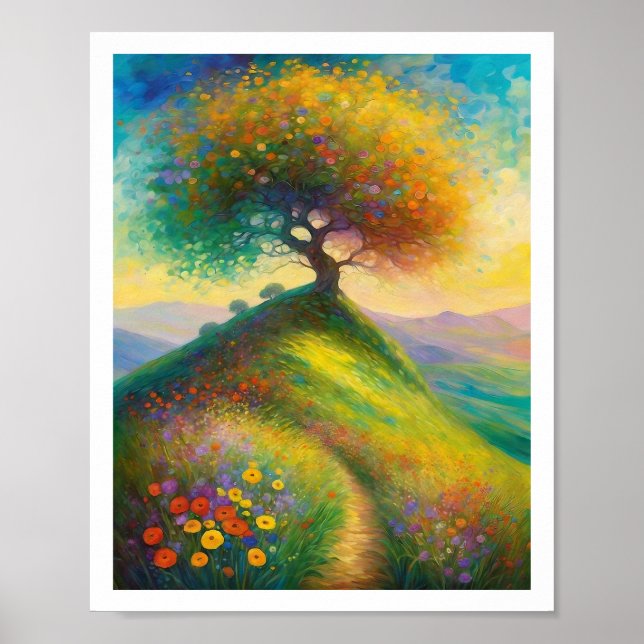 Imagen de arte 8x10 de Summer Wildflower Hill Tree (Frente)