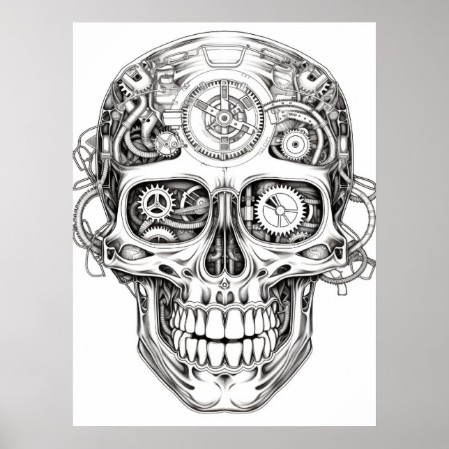 Imagen de cráneo de azúcar Arte en negro + blanco  (Frente)