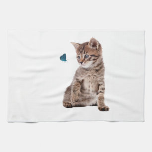Imagen de gatito y mariposa para la toalla de té