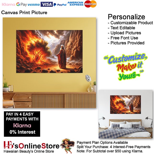 Imagen de impresión de lienzo de Bush quemando mus (Moses Burning Bush God Speaks Canvas Print Picture 2.)