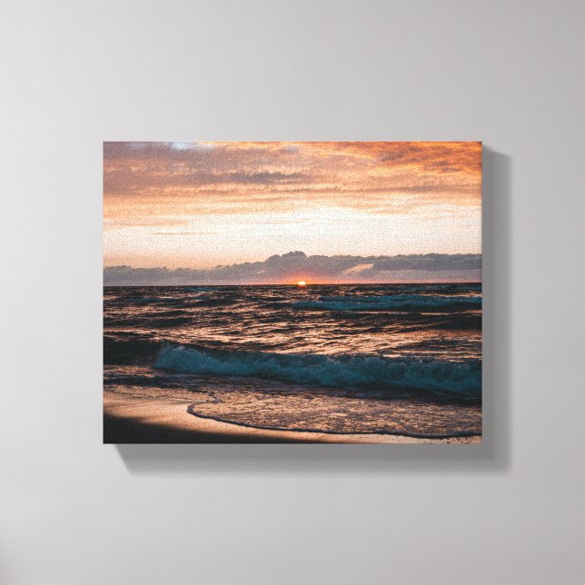 Imagen de puesta de sol en la playa sobre lienzo (Anverso)