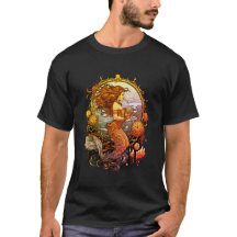 Imagen de sirena Steampunk en una camiseta negra d