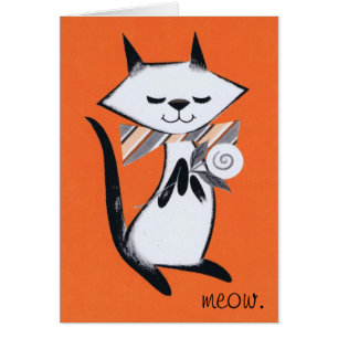 Imagen del gato del vintage en tarjeta en blanco