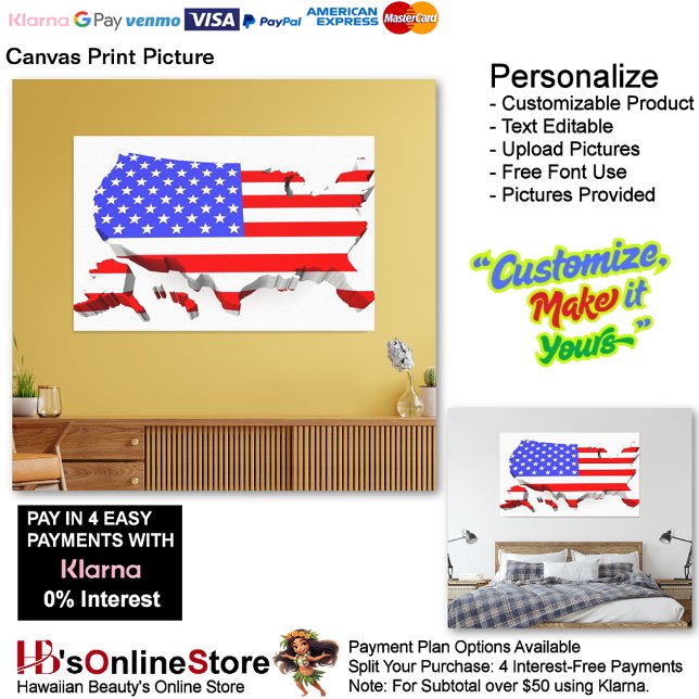 Imagen impresa de lienzo de bandera de Estados Uni (United States of America Flag Canvas Print Picture 15.)