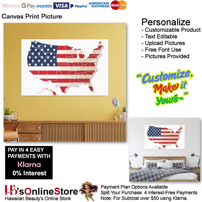Imagen impresa de lienzo de bandera de Estados Uni (United States of America Flag Canvas Print Picture 5.)