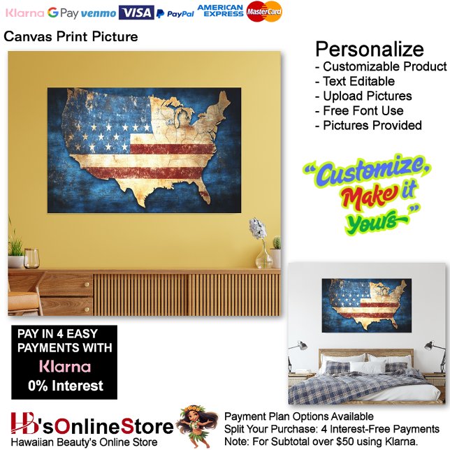 Imagen impresa de lienzo de bandera de Estados Uni (United States of America Flag Canvas Print Picture 13.)