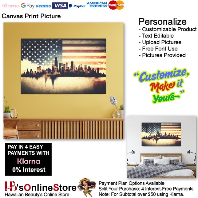 Imagen impresa de lienzo de bandera de Estados Uni (United States of America Flag Canvas Print Picture 14.)