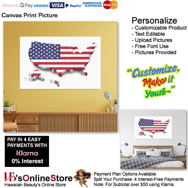 Imagen impresa de lienzo de bandera de Estados Uni (United States of America Flag Canvas Print Picture 8.)